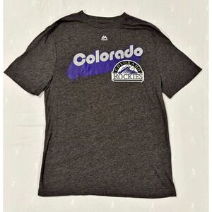 Majestic Colorado‎ Rockies MLB T-Shirt Mens Medium Gray Purple Graphic Tee